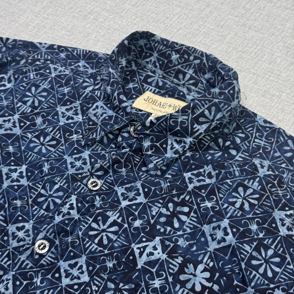 Johari West Button-Up Shirt Mens 2XLT Blue Geometric Short Sleeve Indonesia